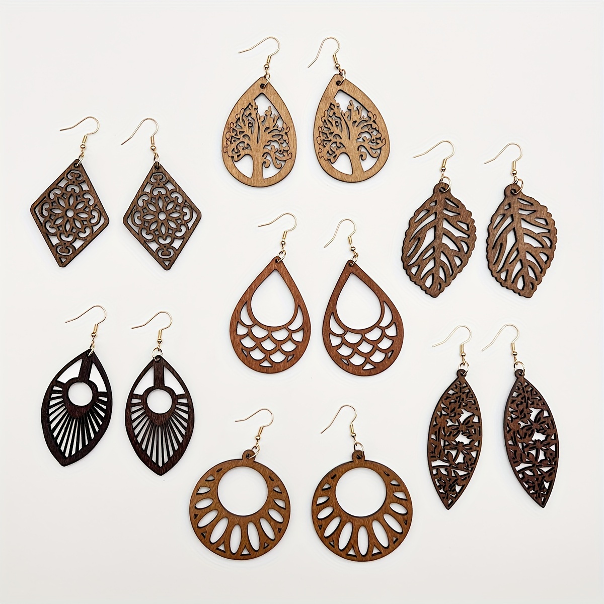 Boho Retro Wooden Earrings, Vacation Style